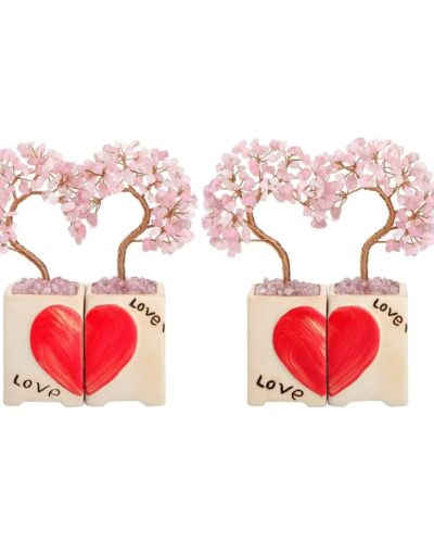 Heart Large Rose Quartz Tree with Base Couple Gift