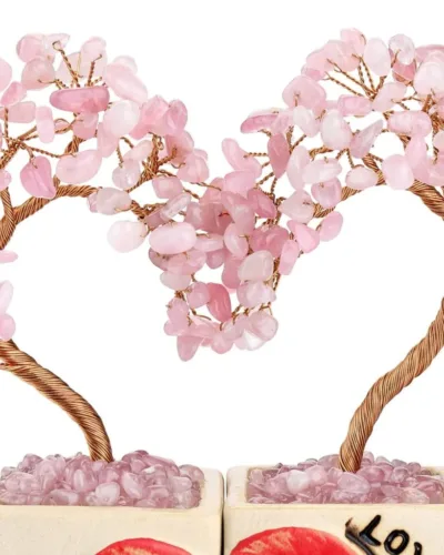 Heart Large Rose Quartz Tree with Base Couple Gift