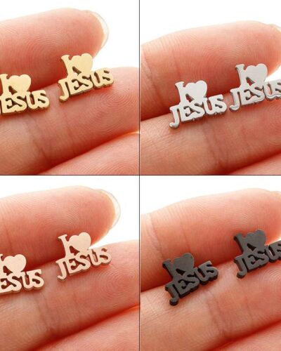 Heart Stainless Steel Earring with JESUS Carved