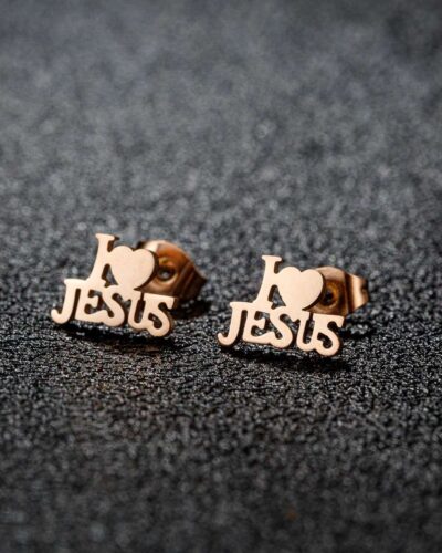 Heart Stainless Steel Earring with JESUS Carved