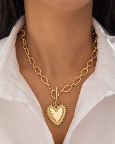 Alloy Heart Pendant Vintage Style Statement Necklace