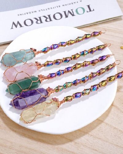 Hexagonal Colorful Double-Pointed Carved Crystals Wands