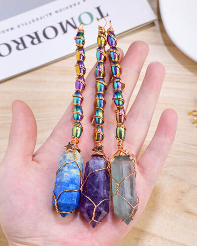 Hexagonal Colorful Double-Pointed Carved Crystals Wands