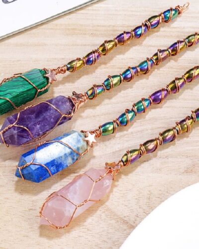 Hexagonal Colorful Double-Pointed Carved Crystals Wands