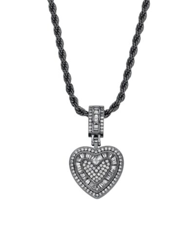 Hip-Hop CZ Pave Heart Pendant Necklace Rope Chain for Men Women
