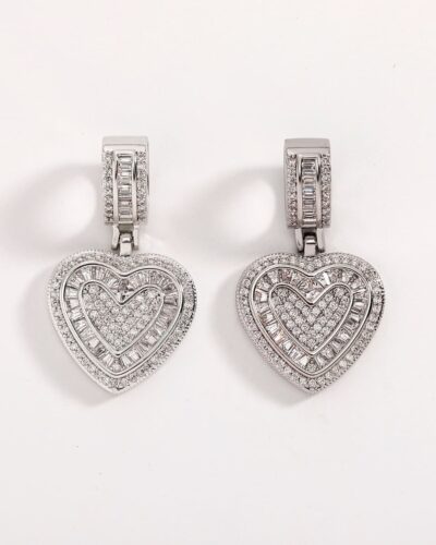 Hip-Hop CZ Pave Heart Pendant Necklace Rope Chain for Men Women