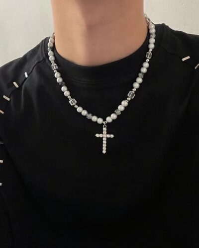 Hip-Hop Men's Cross with Pearls Necklace Unisex
