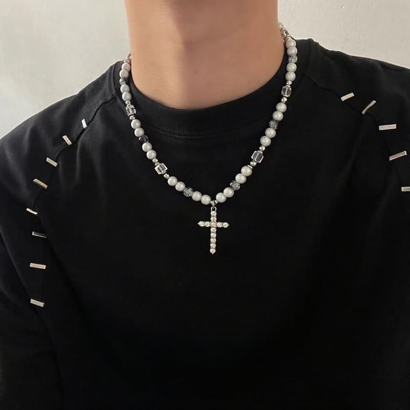 Hip-Hop Men's Cross with Pearls Necklace Unisex