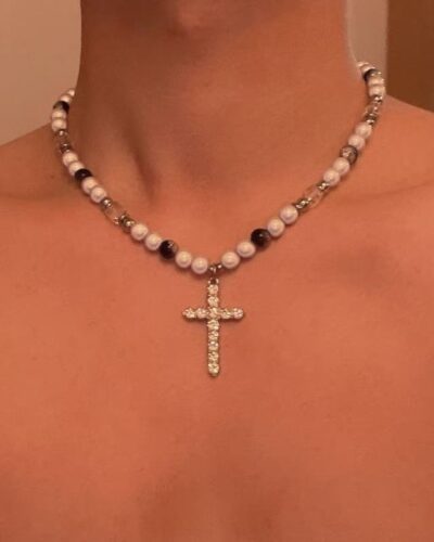 Hip-Hop Men's Cross with Pearls Necklace Unisex