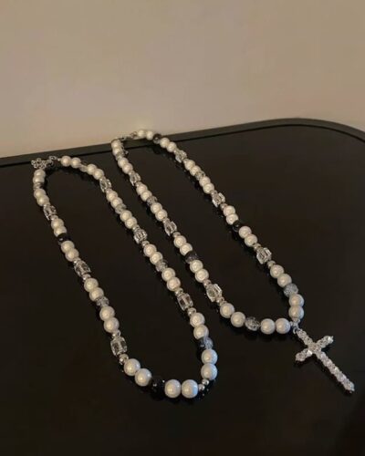 Hip-Hop Men's Cross with Pearls Necklace Unisex