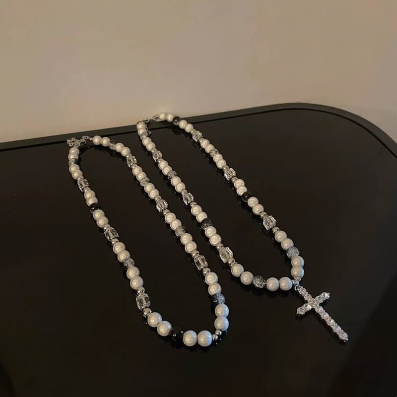 Hip-Hop Men's Cross with Pearls Necklace Unisex