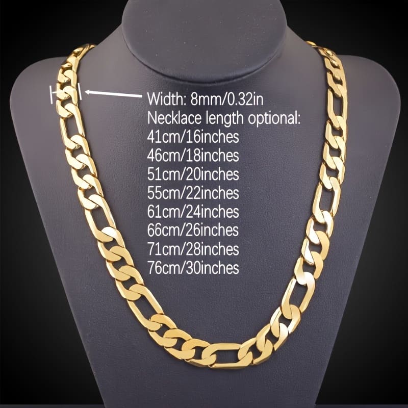 Hip-Hop Vintage 18K Gold 8MM Figaro Chain Wholesale for Women Men