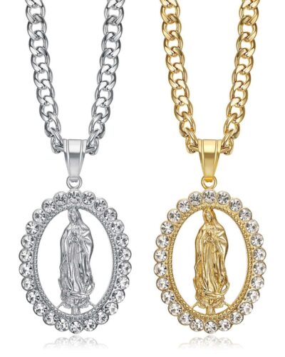 Hip-hop Gold Plated Mother Mary Pendant Necklace with Zircon