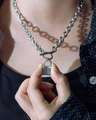 Hip-hop Lock Men Stainless Steel Chain Necklace OT Clasp