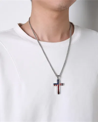 Hip hop Stainless Steel American Flag Pendant Necklace 4