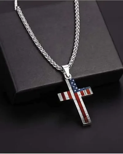 Hip hop Stainless Steel American Flag Pendant Necklace 5