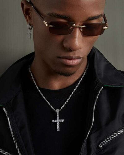 Hip hop Stainless Steel Rope Chain Rhinestone Cross Necklace 10