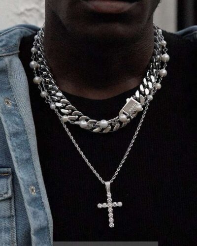 Alternativní pohled na Hip-hop Stainless Steel Rope Chain Rhinestone Cross Necklace