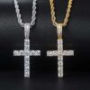 Hip-hop Stainless Steel Rope Chain Rhinestone Cross Necklace