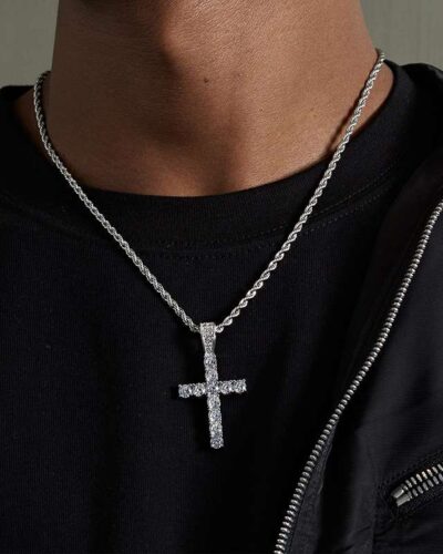 Hip hop Stainless Steel Rope Chain Rhinestone Cross Necklace 8