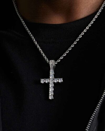 Hip hop Stainless Steel Rope Chain Rhinestone Cross Necklace 9