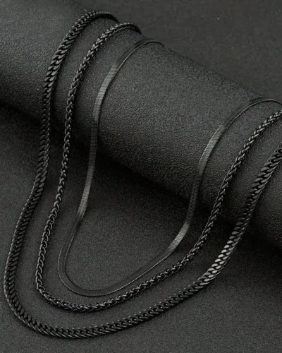 Hip-hop Triple-Layer Mens Black Stainless Steel Chain