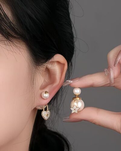Ingenious Heart & Star Asymmetric Pearl Earrings