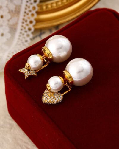 Ingenious Heart & Star Asymmetric Pearl Earrings