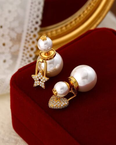 Ingenious Heart & Star Asymmetric Pearl Earrings