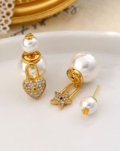 Ingenious Heart & Star Asymmetric Pearl Earrings