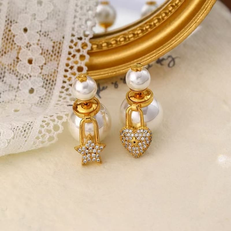 Ingenious Heart & Star Asymmetric Pearl Earrings
