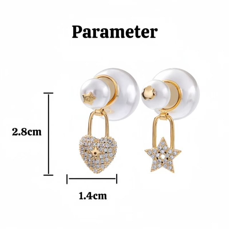 Ingenious Heart & Star Asymmetric Pearl Earrings