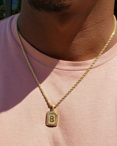 Initial Letter Men's Stainless Steel Necklace Rope Chain