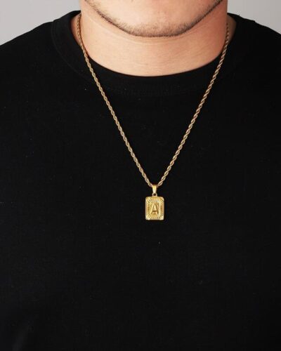 Initial Letter Men's Stainless Steel Necklace Rope Chain