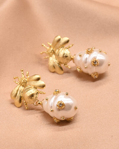 Insect Bee Mother-of-Pearl Earrings Vintage Design