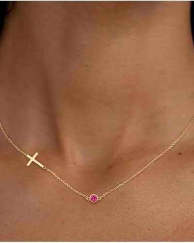 Unique Birthstone Cross Necklaces Stainless Steel