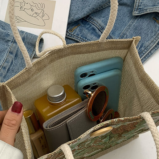 Jute Tote Bags In Bulk Hessian Sack Fabric Printed Handbag - immagine 9