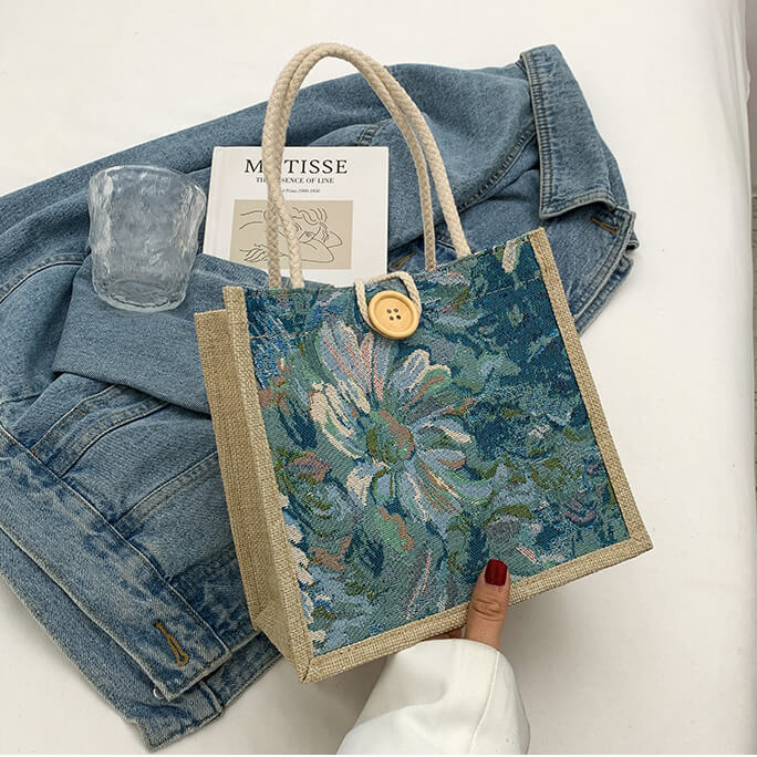 Jute Tote Bags In Bulk Hessian Sack Fabric Printed Handbag