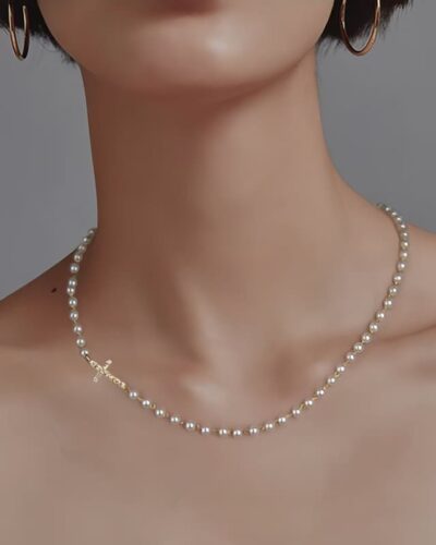 Ladies Simple Cross and Pearl Necklace for Daily Wear