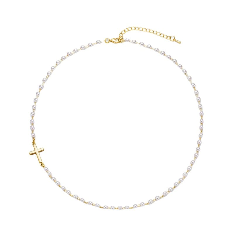 Ladies Simple Cross and Pearl Necklace for Daily Wear
