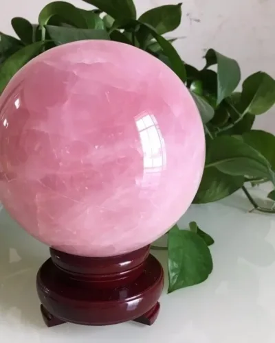 Large Pink Rose Quartz Crystal Sphere with Stand