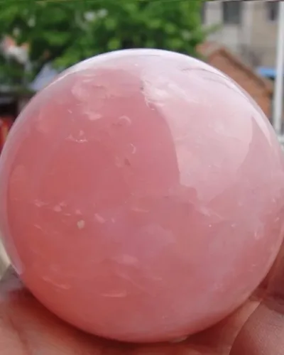 Large Pink Rose Quartz Crystal Sphere with Stand