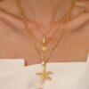 Layered Gold Seashell Necklace with Pearl Summer Beach