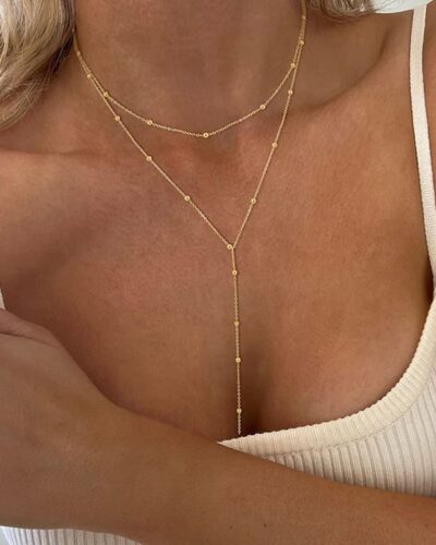 Layered Long Y-Shaped Lariat Necklace Thin Chain