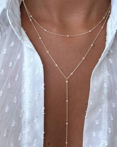 Layered Long Y-Shaped Lariat Necklace Thin Chain
