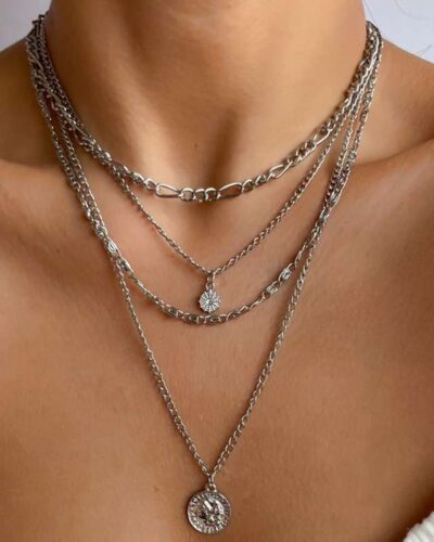 Layered Necklace with Vintage Portrait Pendant