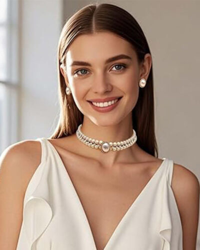 Layered Twisted Gold Pearl Choker 10