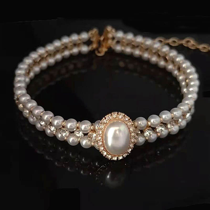 Layered Twisted Gold Pearl Choker 12