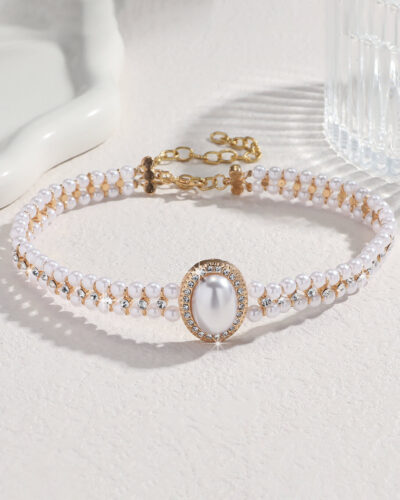 Layered Twisted Gold Pearl Choker 18