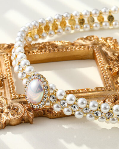 Layered Twisted Gold Pearl Choker Necklace Earring Set To Wife